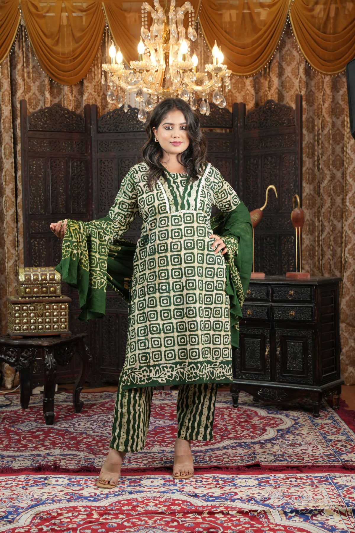Emerald Charm Batik Cotton Kurta set