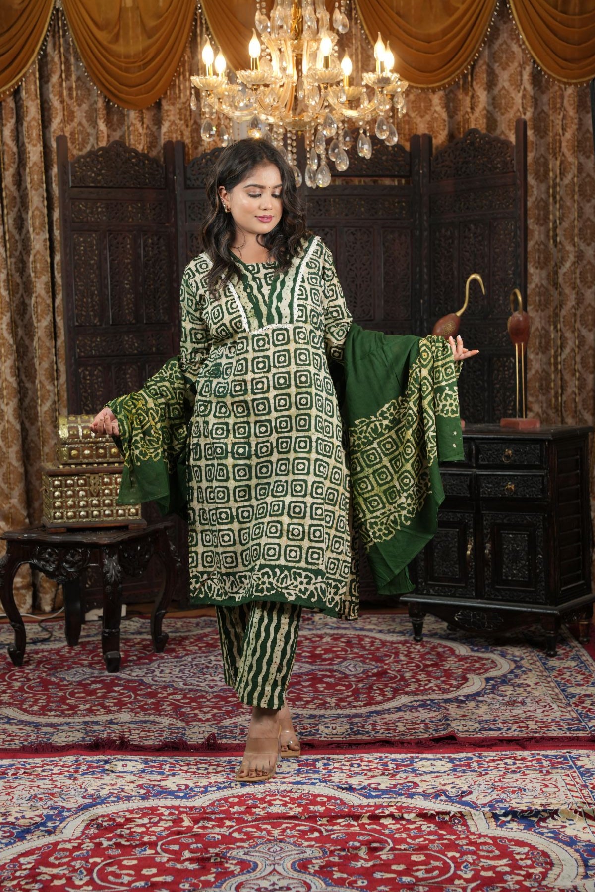 Emerald Charm Batik Cotton Kurta set