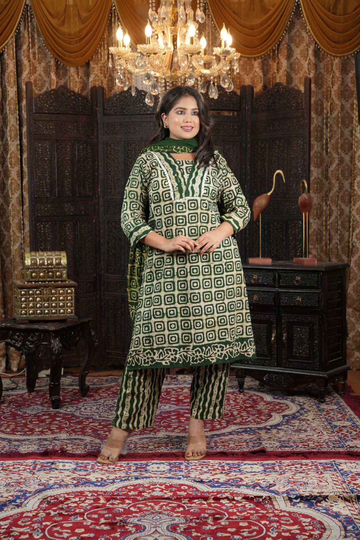 Emerald Charm Batik Cotton Kurta set