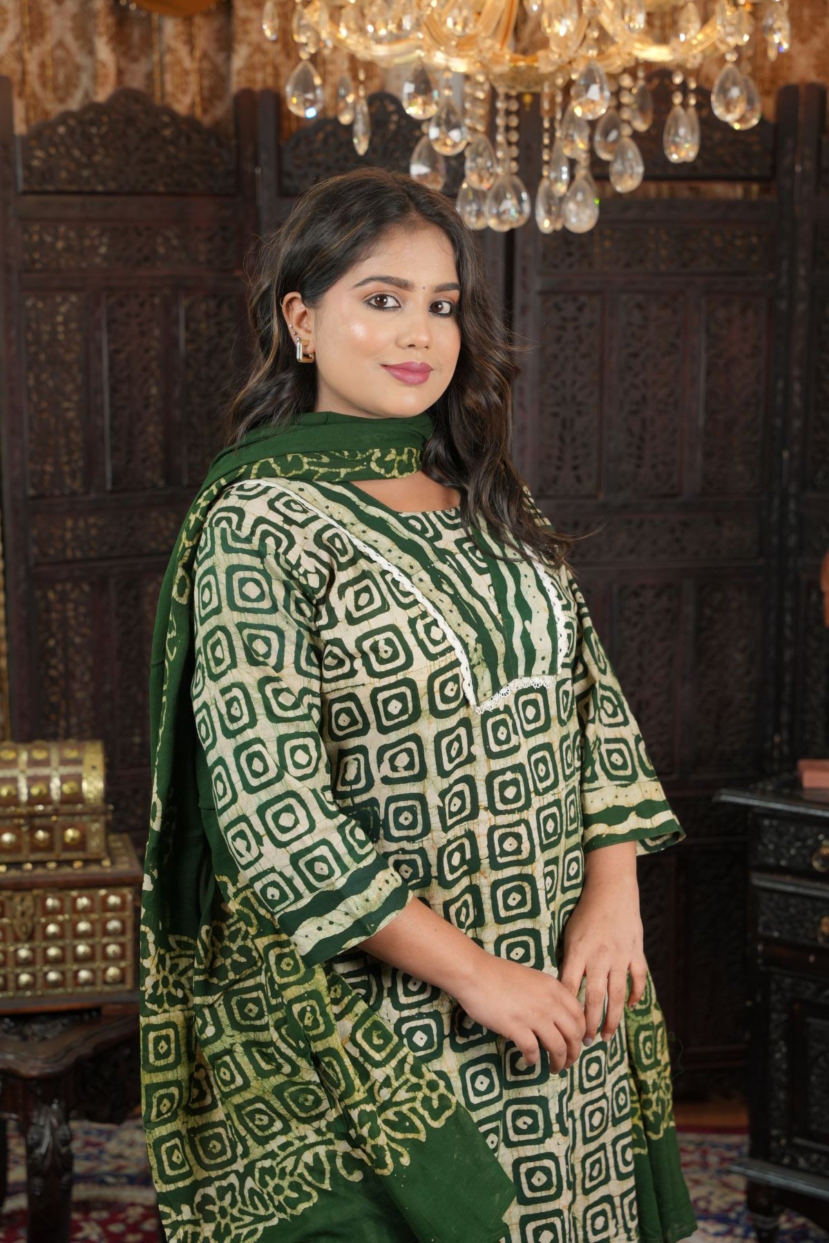 Emerald Charm Batik Cotton Kurta set