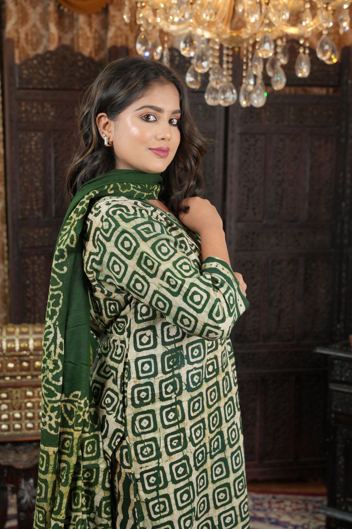 Emerald Charm Batik Cotton Kurta set