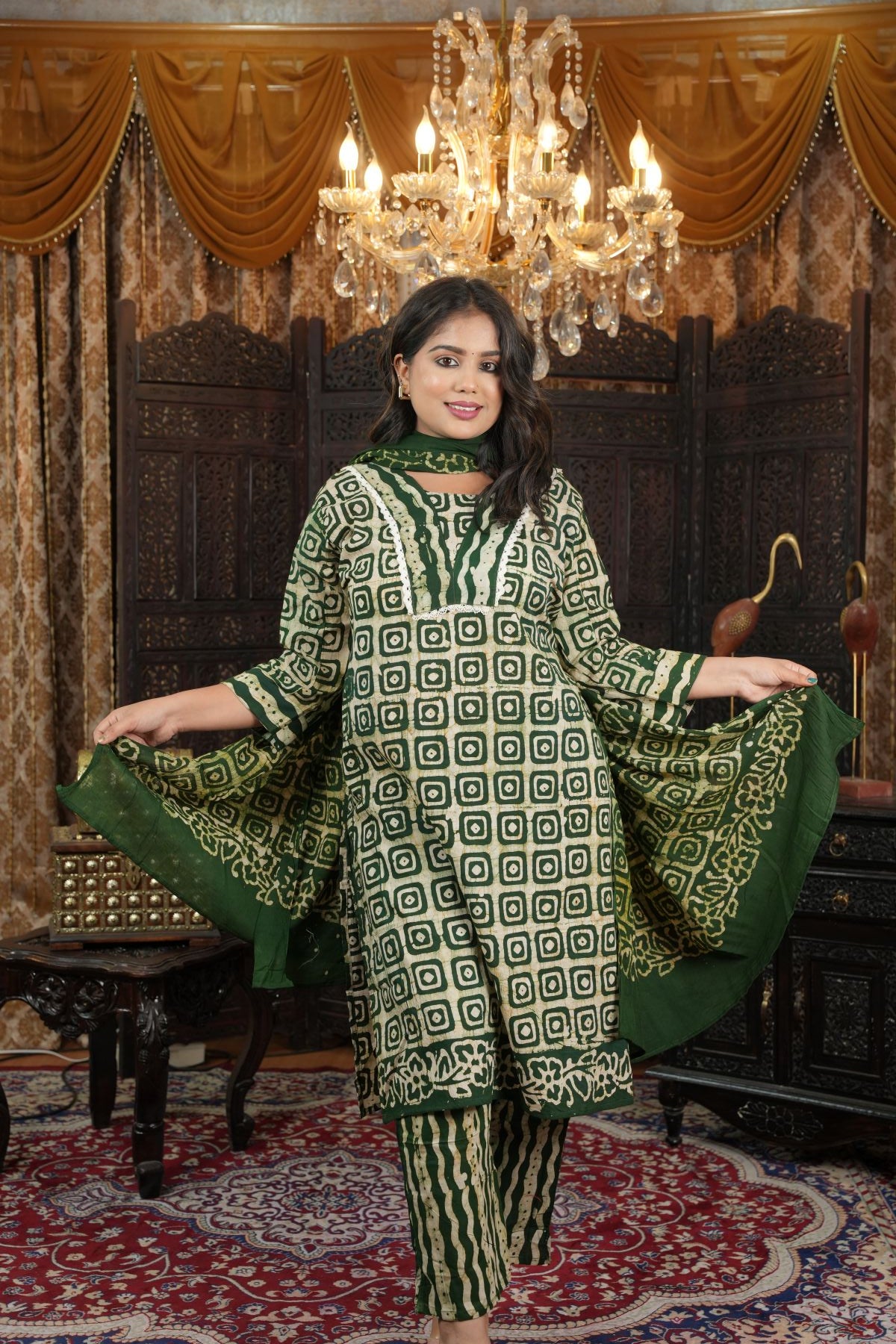 Emerald Charm Batik Cotton Kurta set