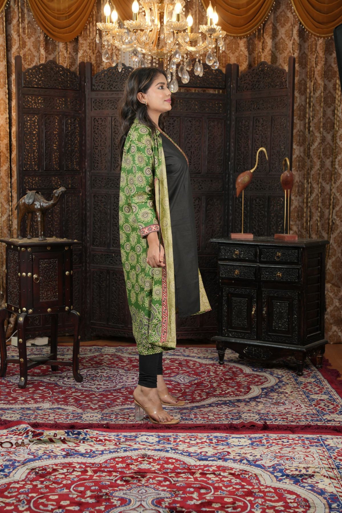 Cambric Ajrak Layered Kurti with Jacket Set