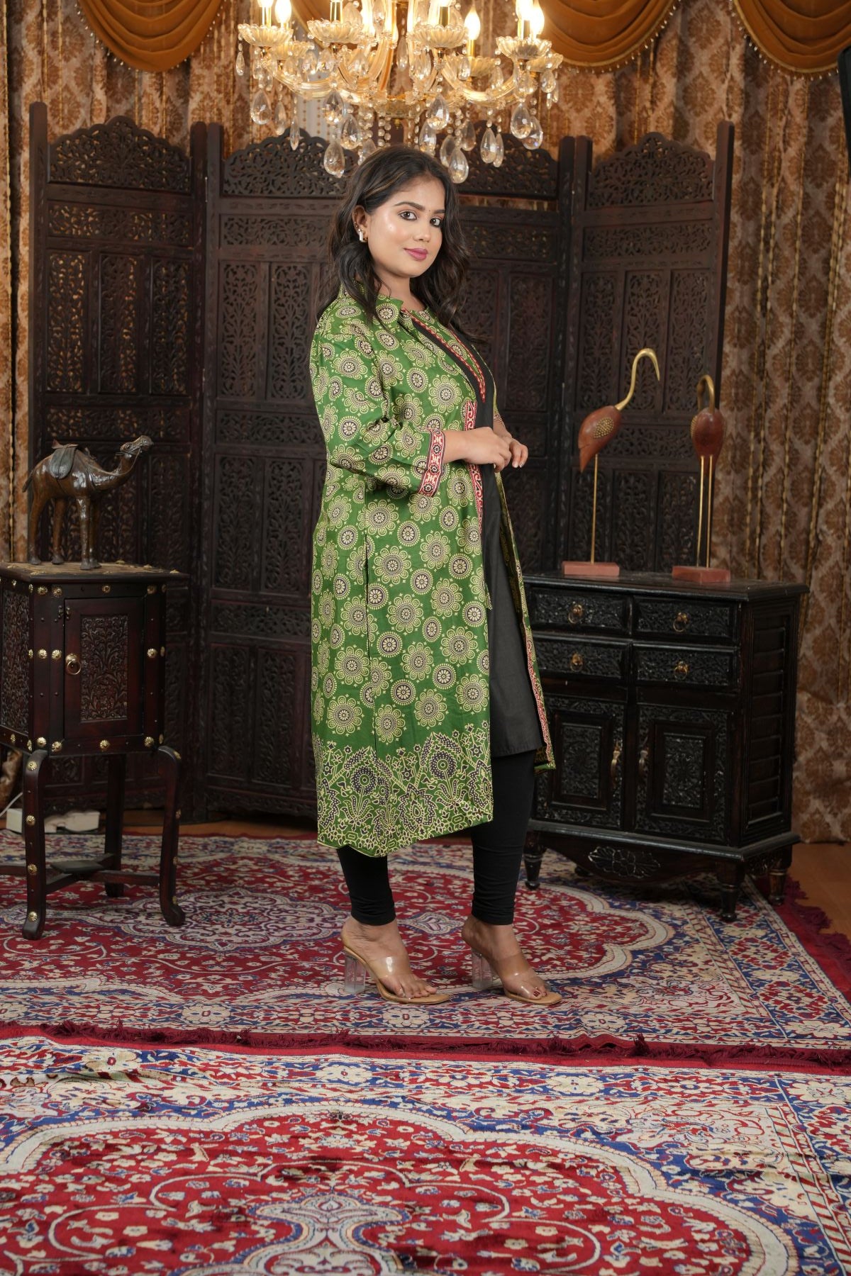 Cambric Ajrak Layered Kurti with Jacket Set