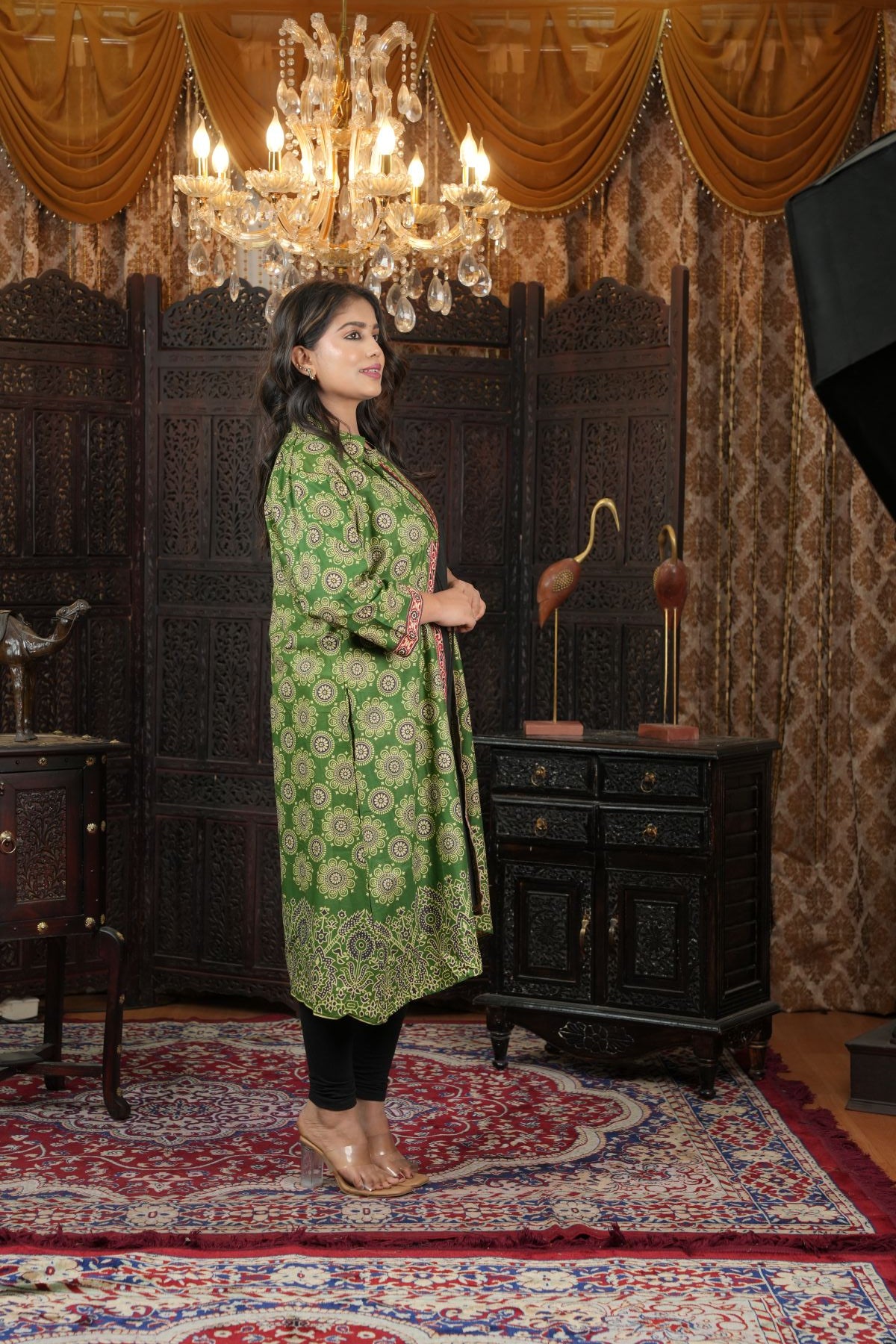 Cambric Ajrak Layered Kurti with Jacket Set