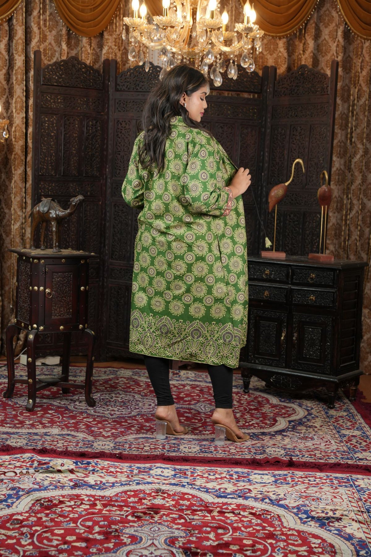 Cambric Ajrak Layered Kurti with Jacket Set