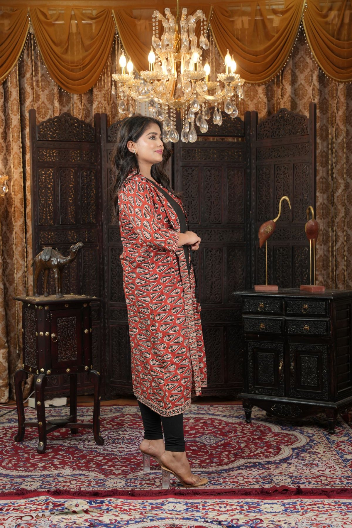 Cambric Ajrak layered Kurti with Jacket Set