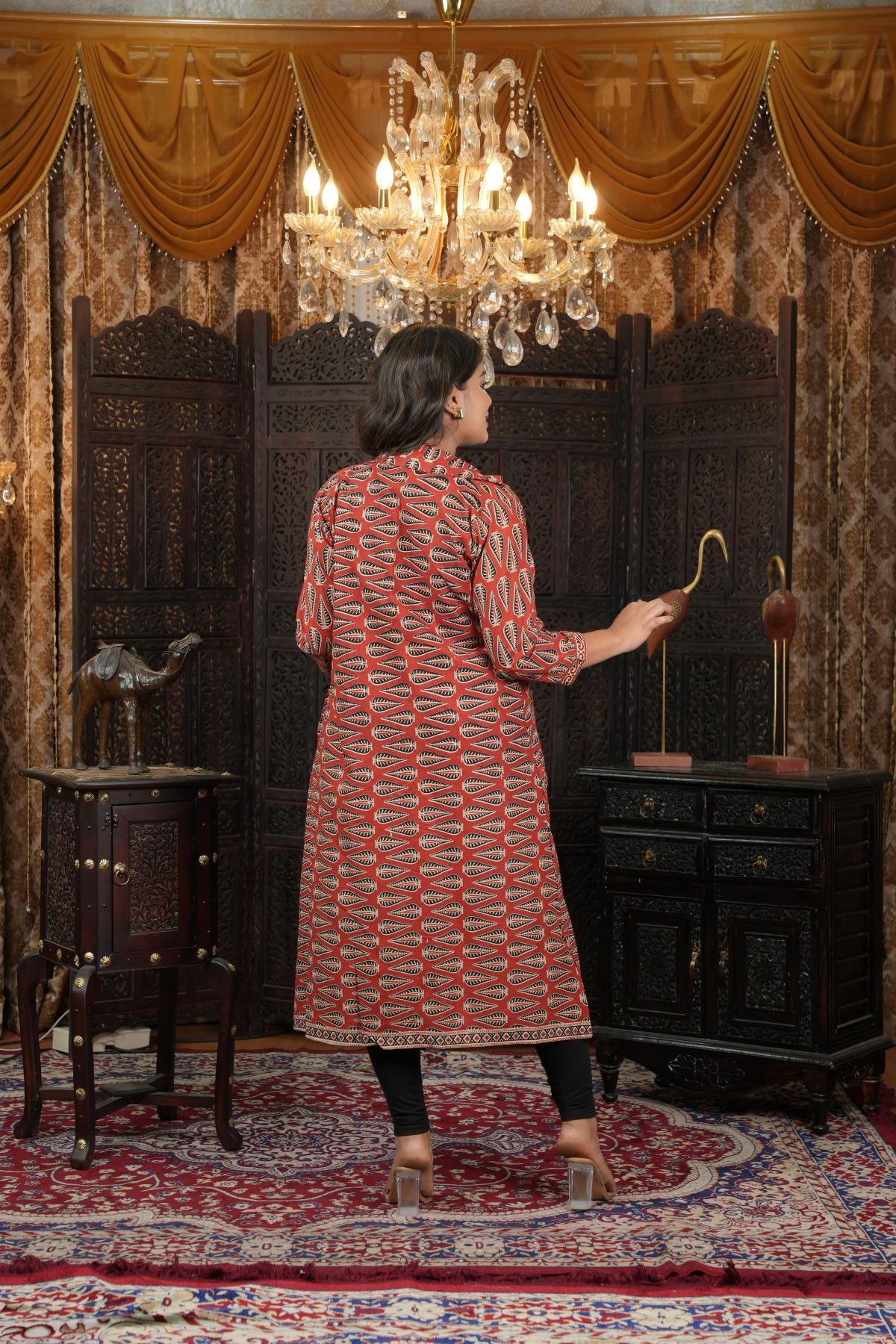 Cambric Ajrak layered Kurti with Jacket Set