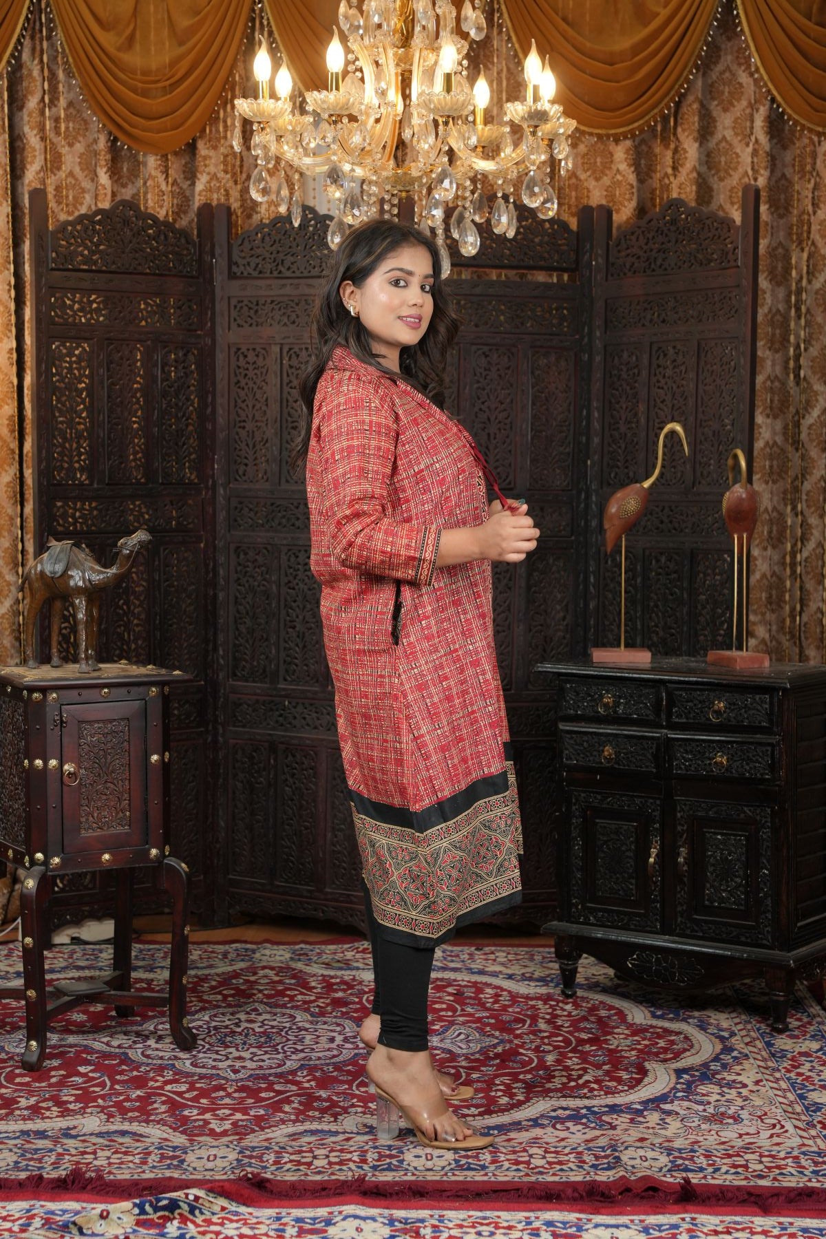 Cambric Ajrak layered Kurti with Jacket Set