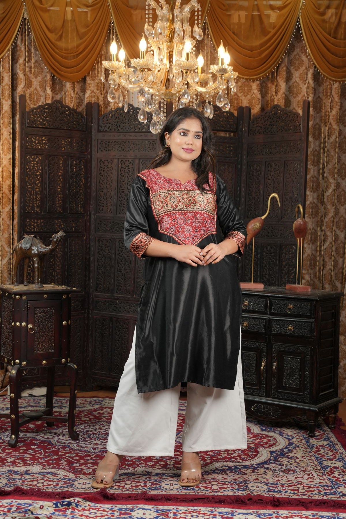 Onyx Ajrak silk pattern Cotton Kurti