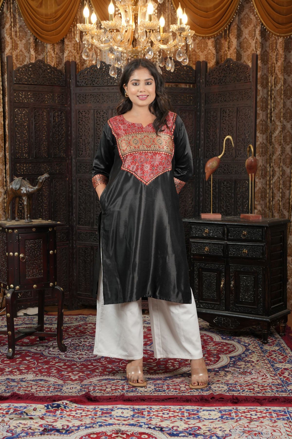 Onyx Ajrak silk pattern Cotton Kurti