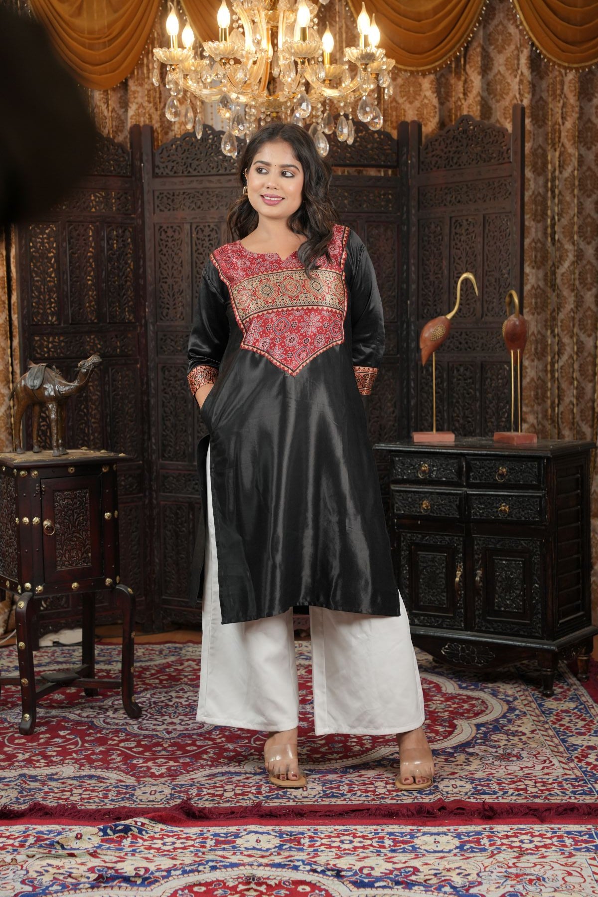 Onyx Ajrak silk pattern Cotton Kurti