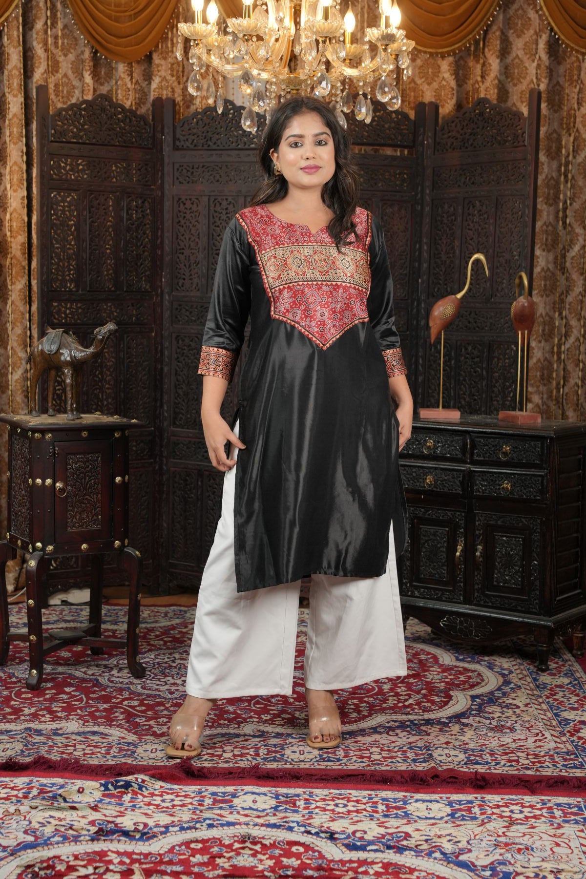 Onyx Ajrak silk pattern Cotton Kurti