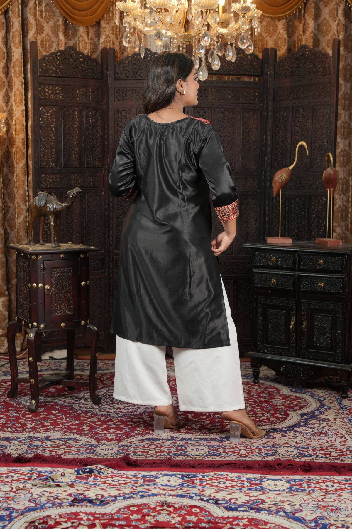 Midnight Ajrak Silk Kurti