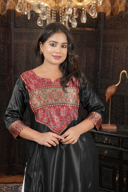 Onyx Ajrak silk pattern Cotton Kurti