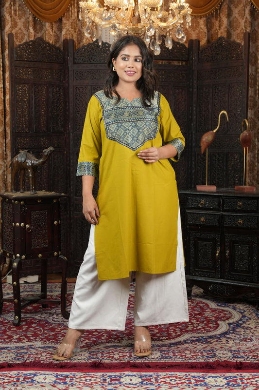 Olive Yellow Ajrak Silk - Pattern