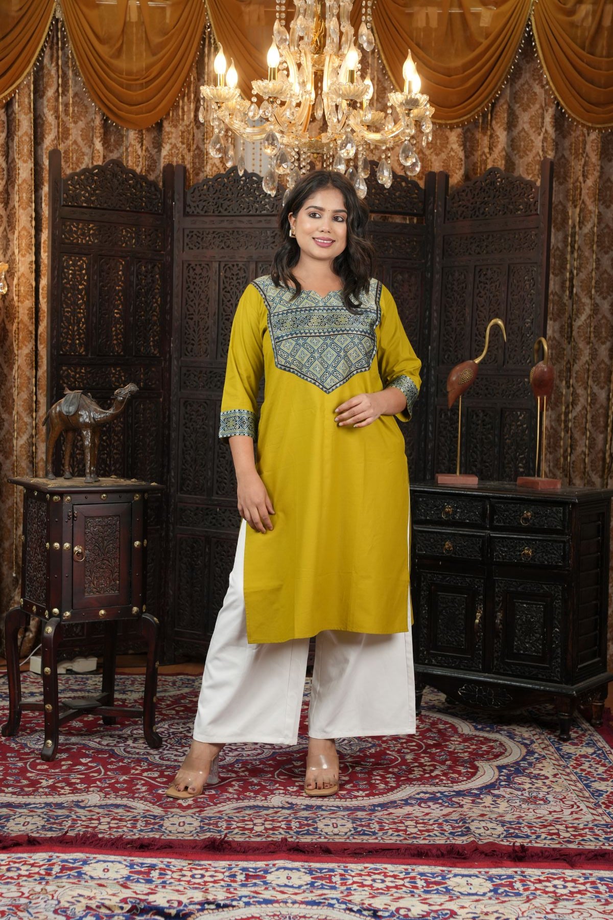 Olive Yellow Ajrak Silk - Pattern
