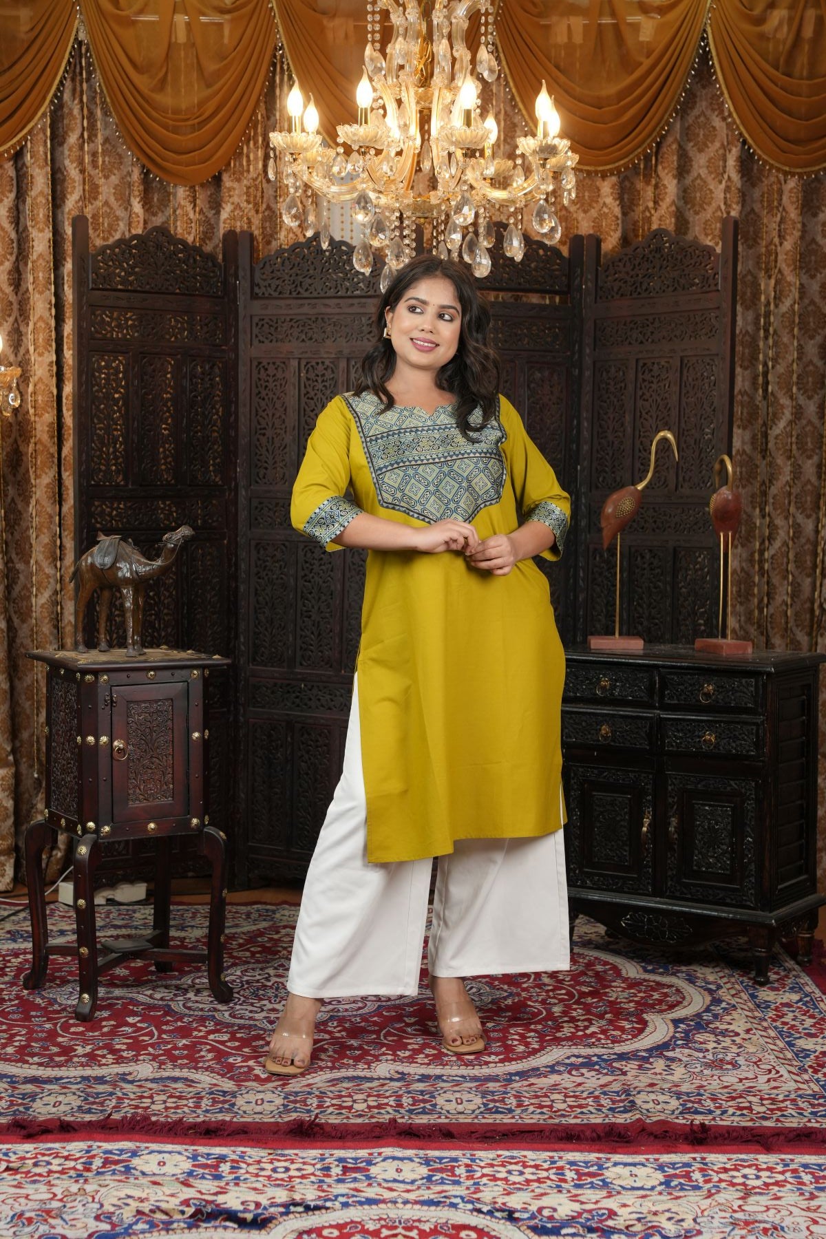 Olive Yellow Ajrak Silk - Pattern