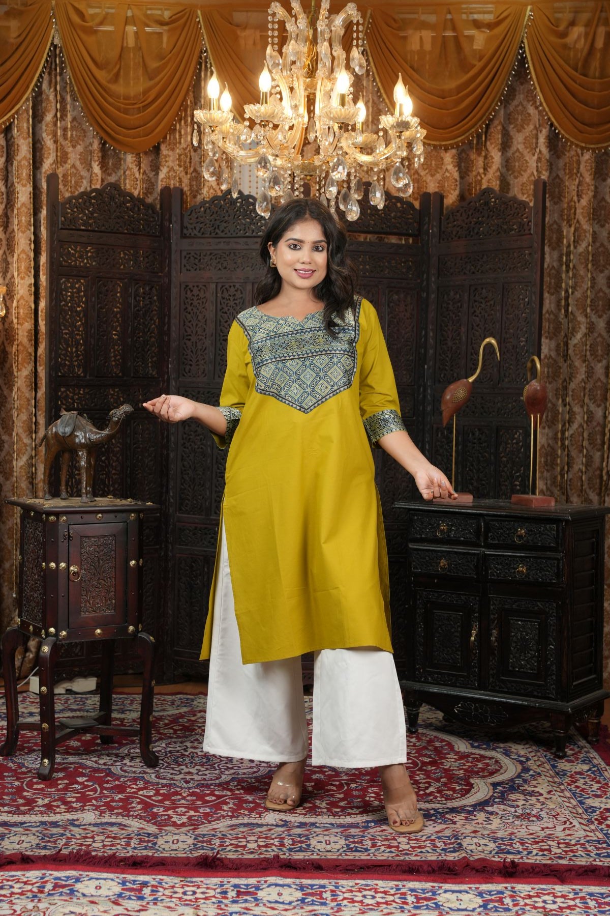 Olive Yellow Ajrak Silk - Pattern