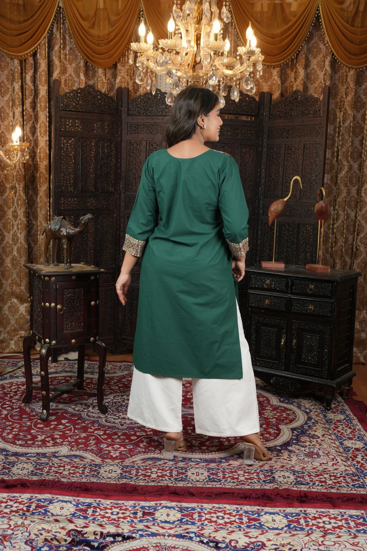 Emerald Ajrak Cotton kurti with Silk Pattern