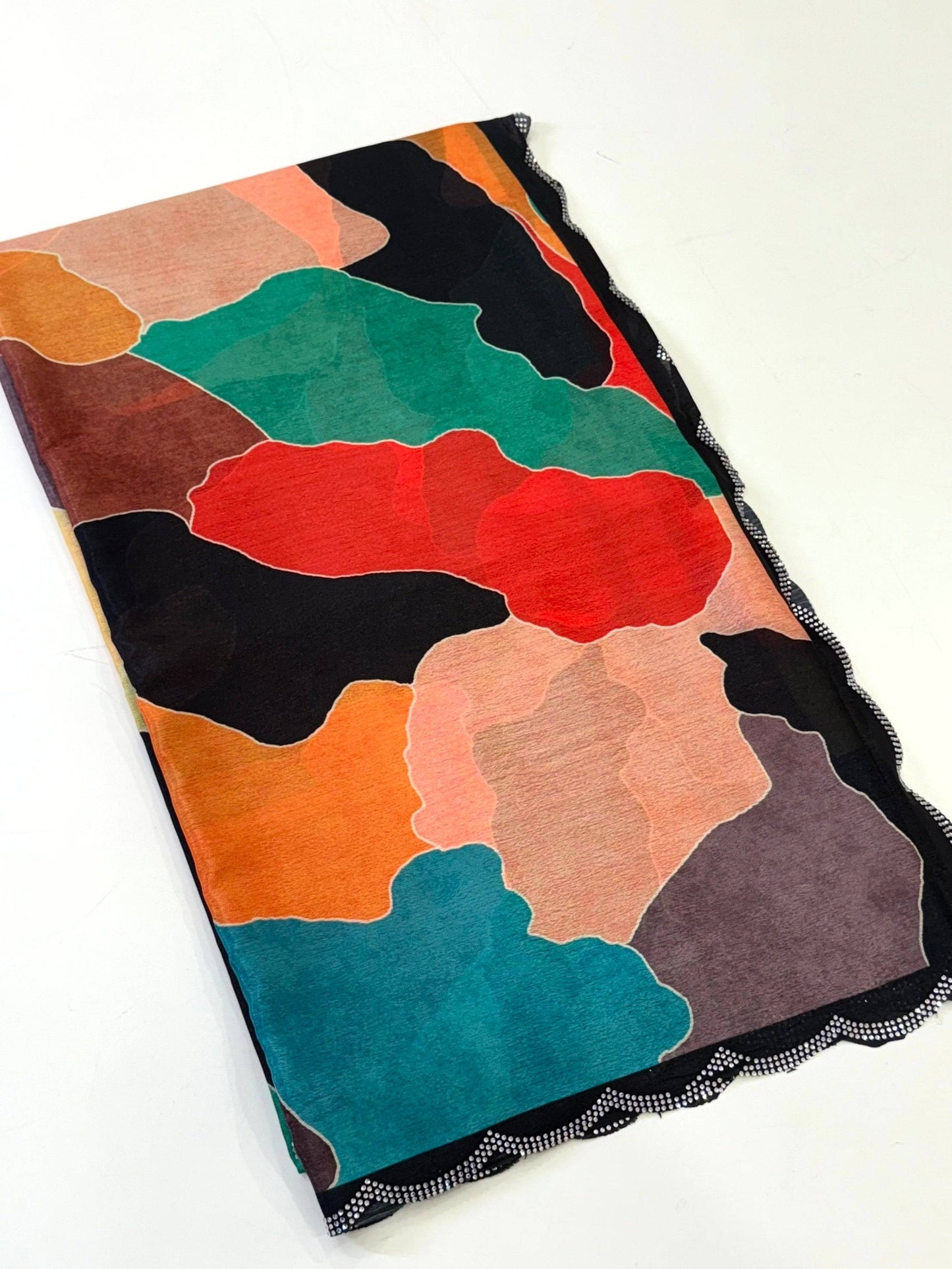 Opulent Freehand Abstract Chinnon Saree