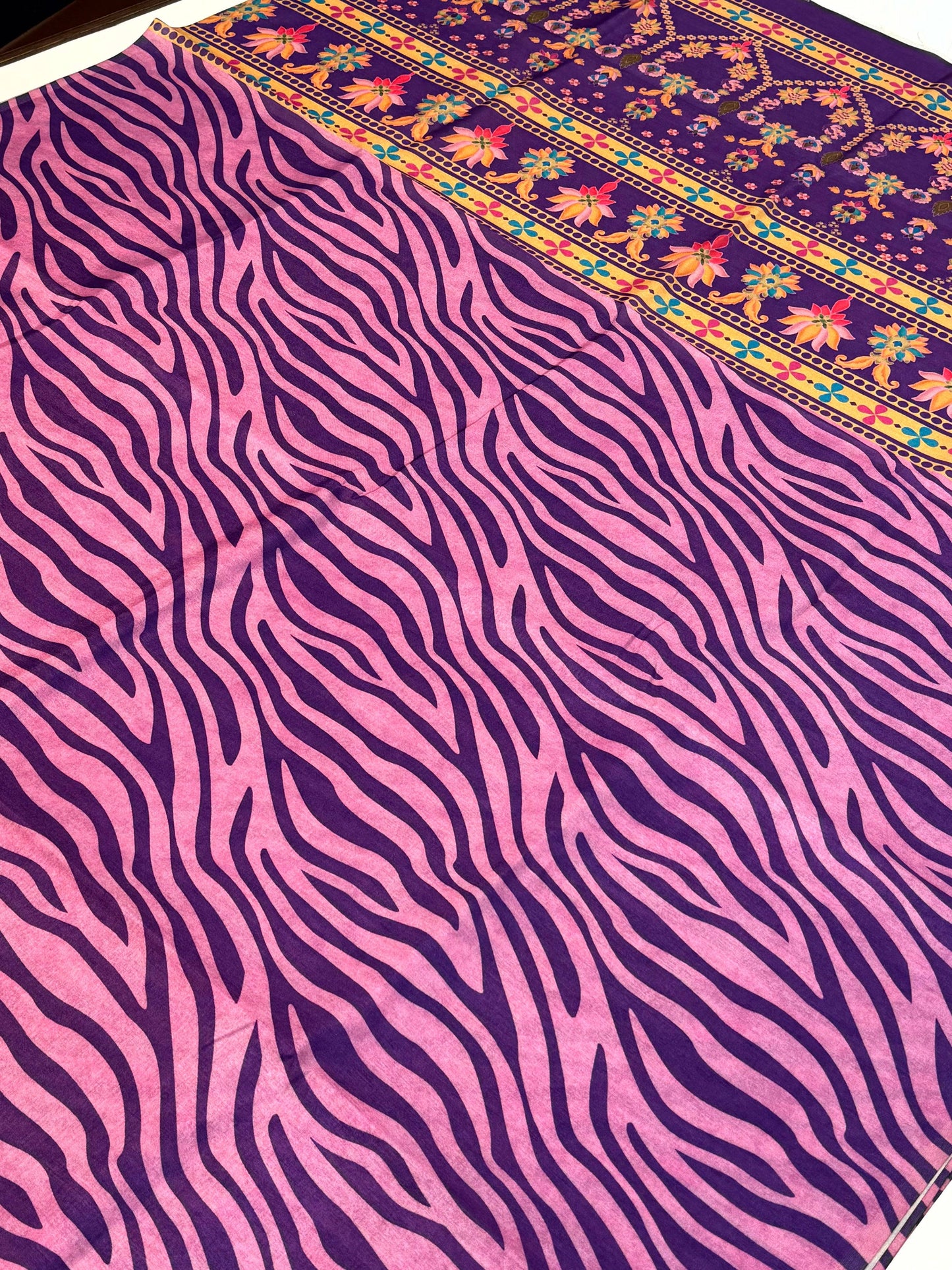 Wine Tussar Zibra Print  Saree