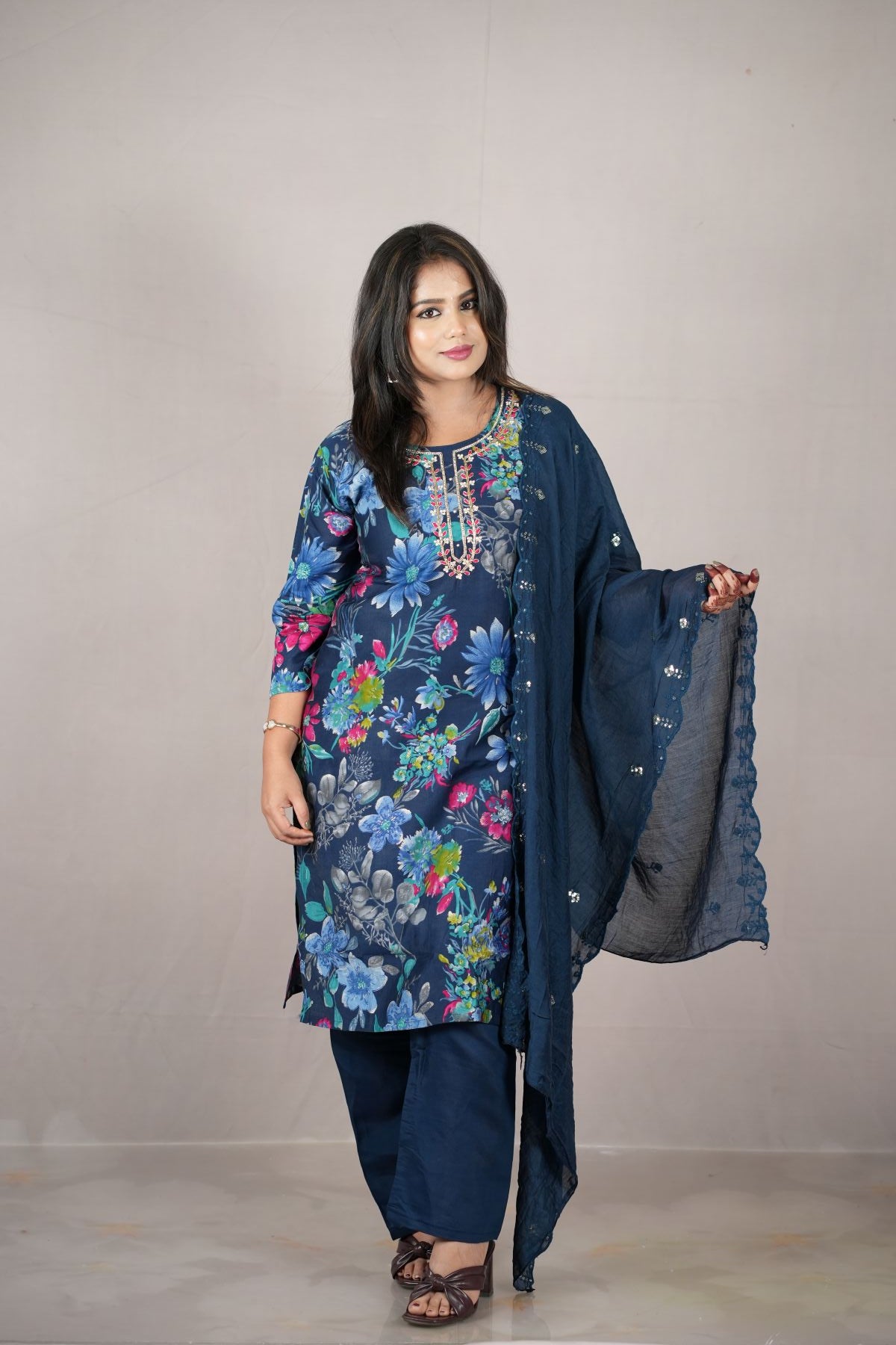 Midnight Bloom Modal Silk Kurta set with Dupatta
