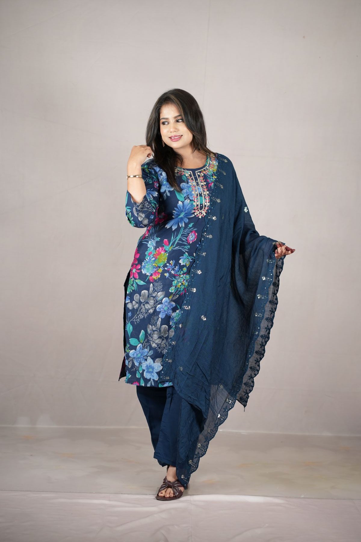 Midnight Bloom Modal Silk Kurta set with Dupatta