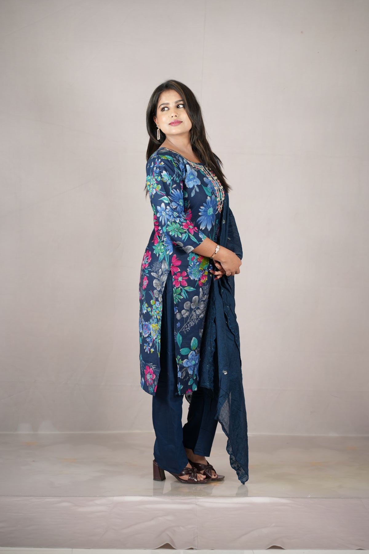 Midnight Bloom Modal Silk Kurta set with Dupatta