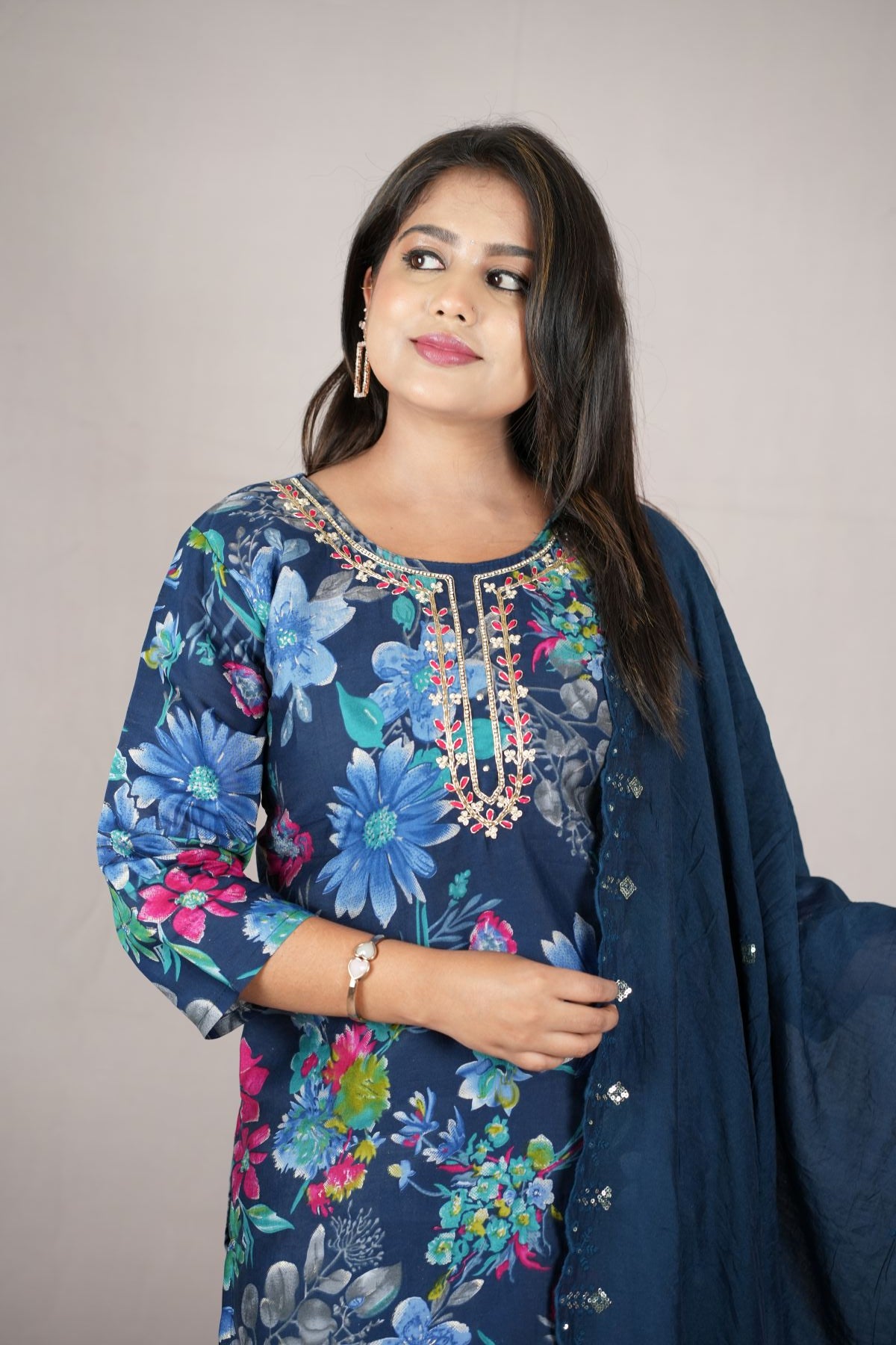 Midnight Bloom Modal Silk Kurta set with Dupatta