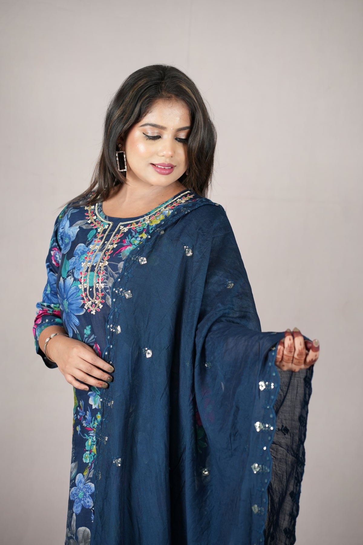 Midnight Bloom Modal Silk Kurta set with Dupatta