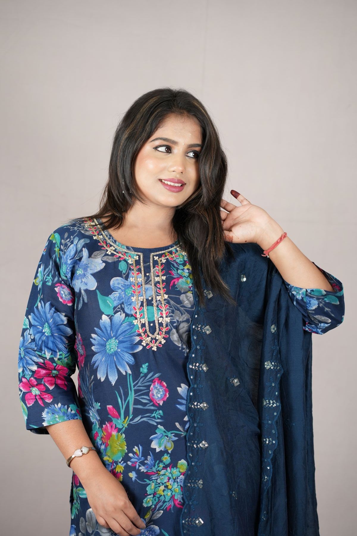 Midnight Bloom Modal Silk Kurta set with Dupatta
