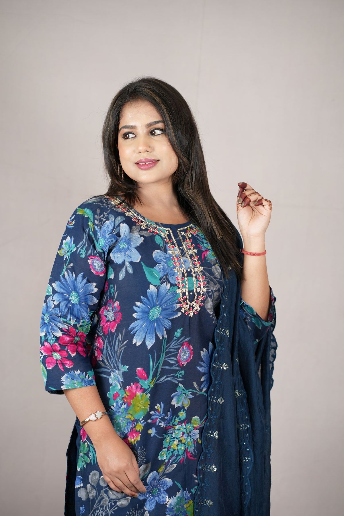 Midnight Bloom Modal Silk Kurta set with Dupatta