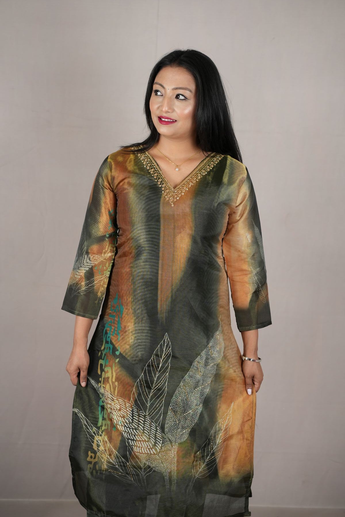 Olive Aura Printed Kurta set
