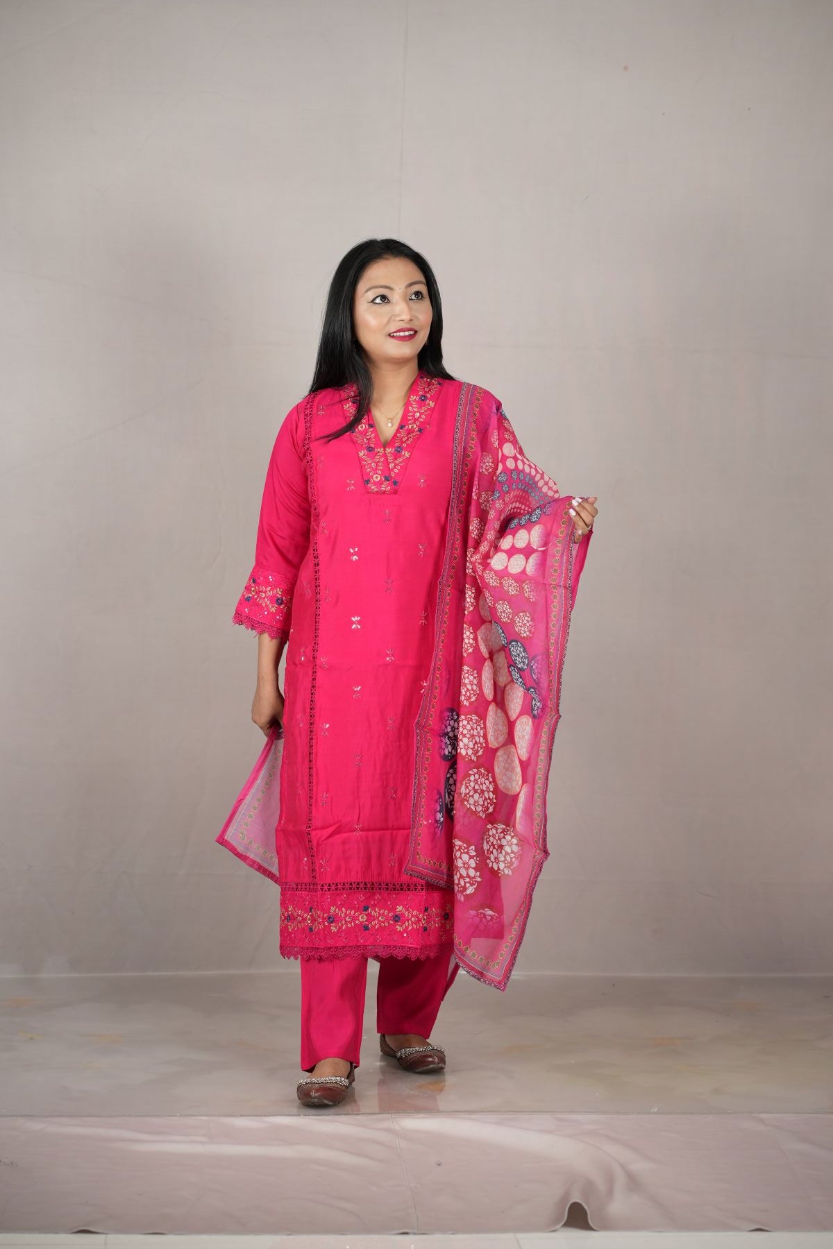 Rani Radiance Roman Silk Kurti Set with Dupatta