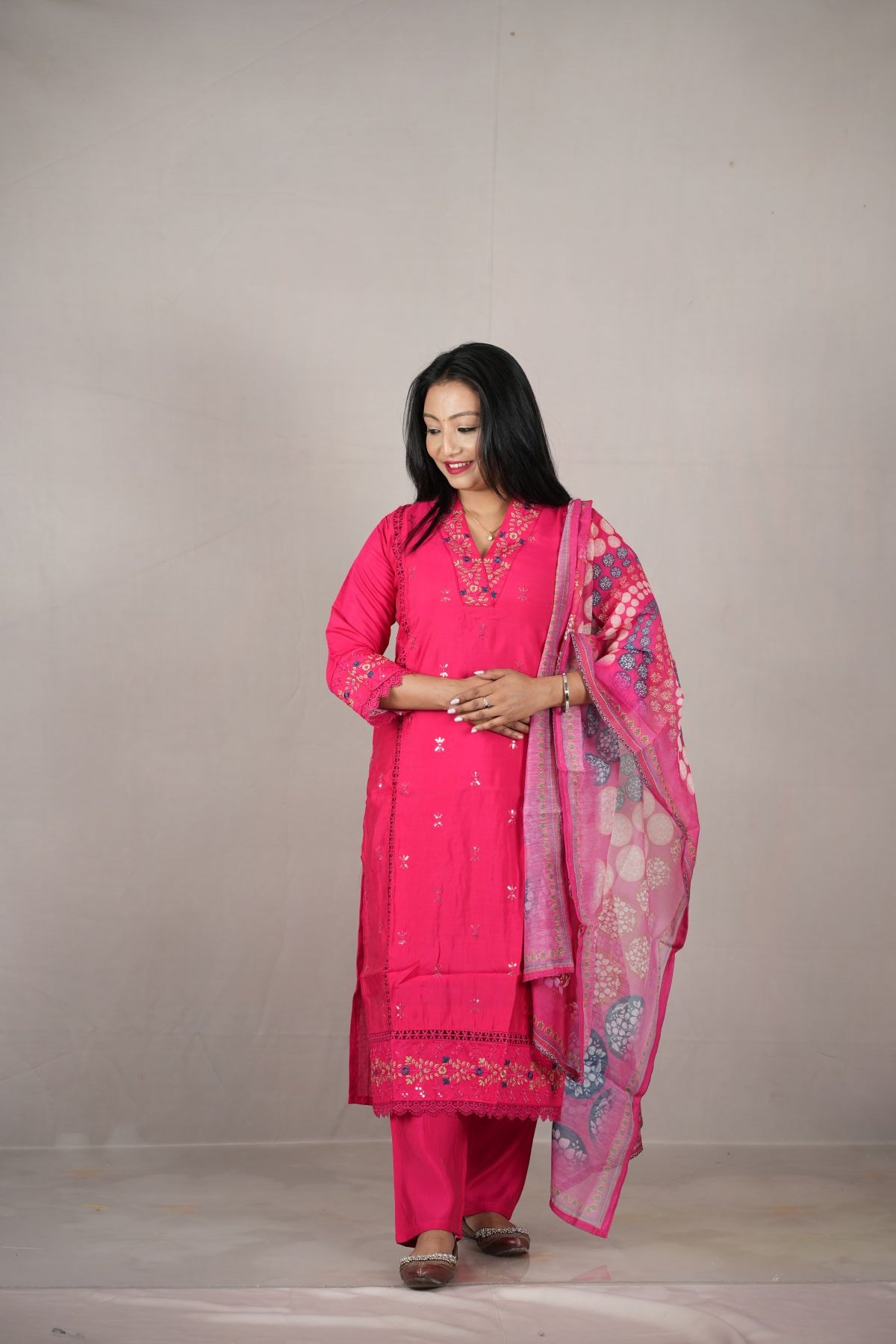Rani Radiance Roman Silk Kurti Set with Dupatta