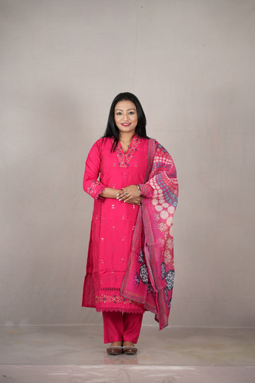 Rani Radiance Roman Silk Kurti Set with Dupatta