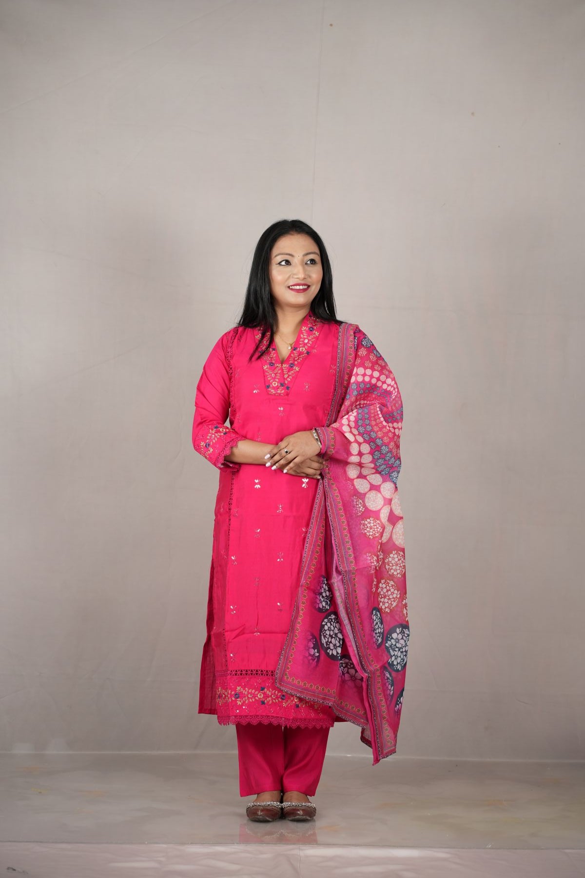 Rani Radiance Roman Silk Kurti Set with Dupatta