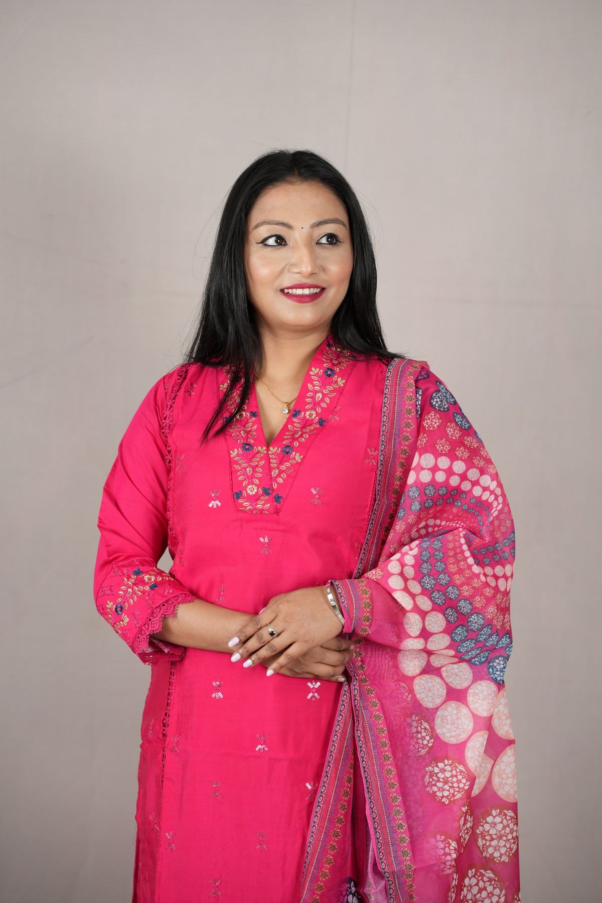 Rani Radiance Roman Silk Kurti Set with Dupatta