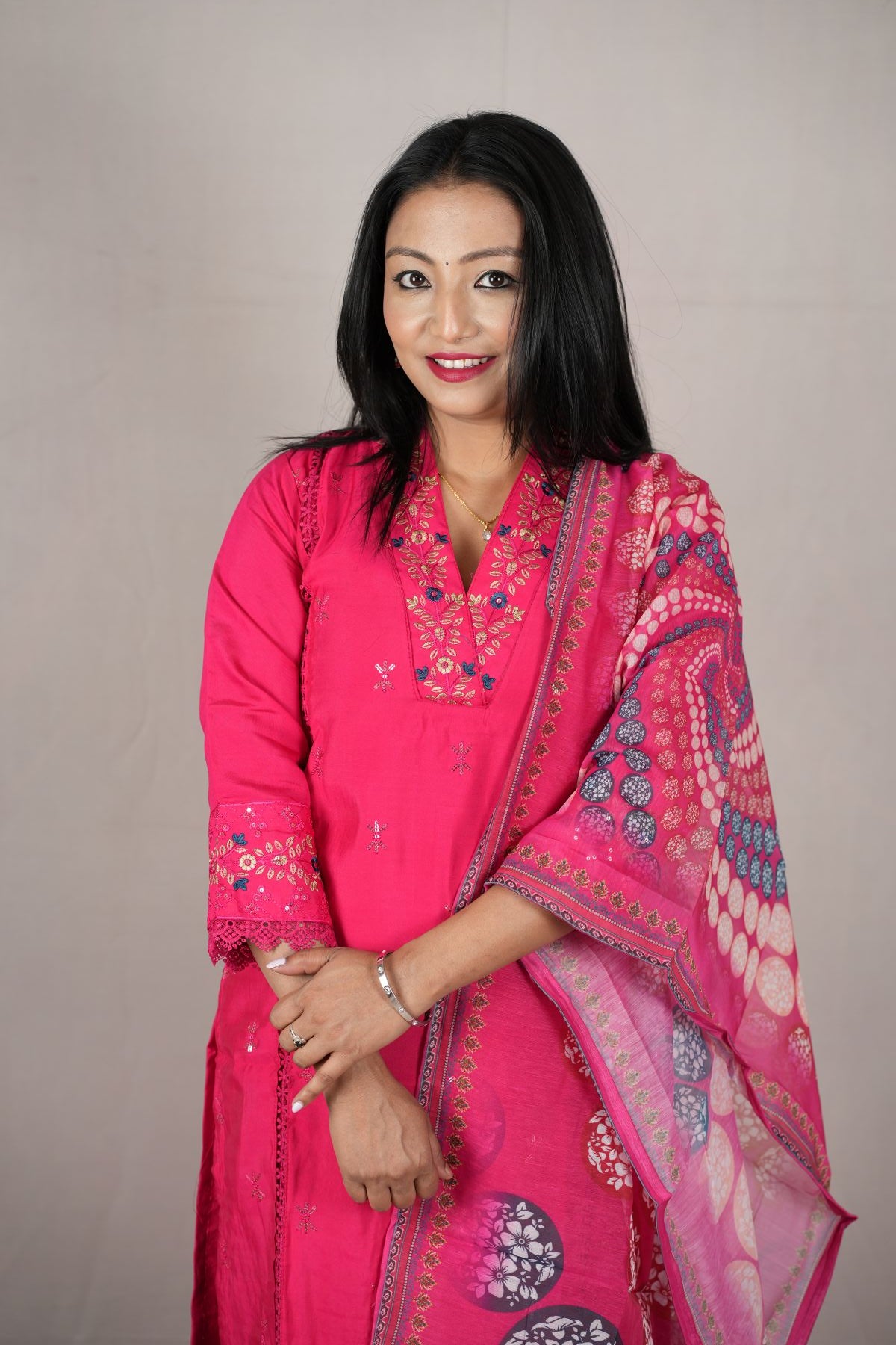 Rani Radiance Roman Silk Kurti Set with Dupatta