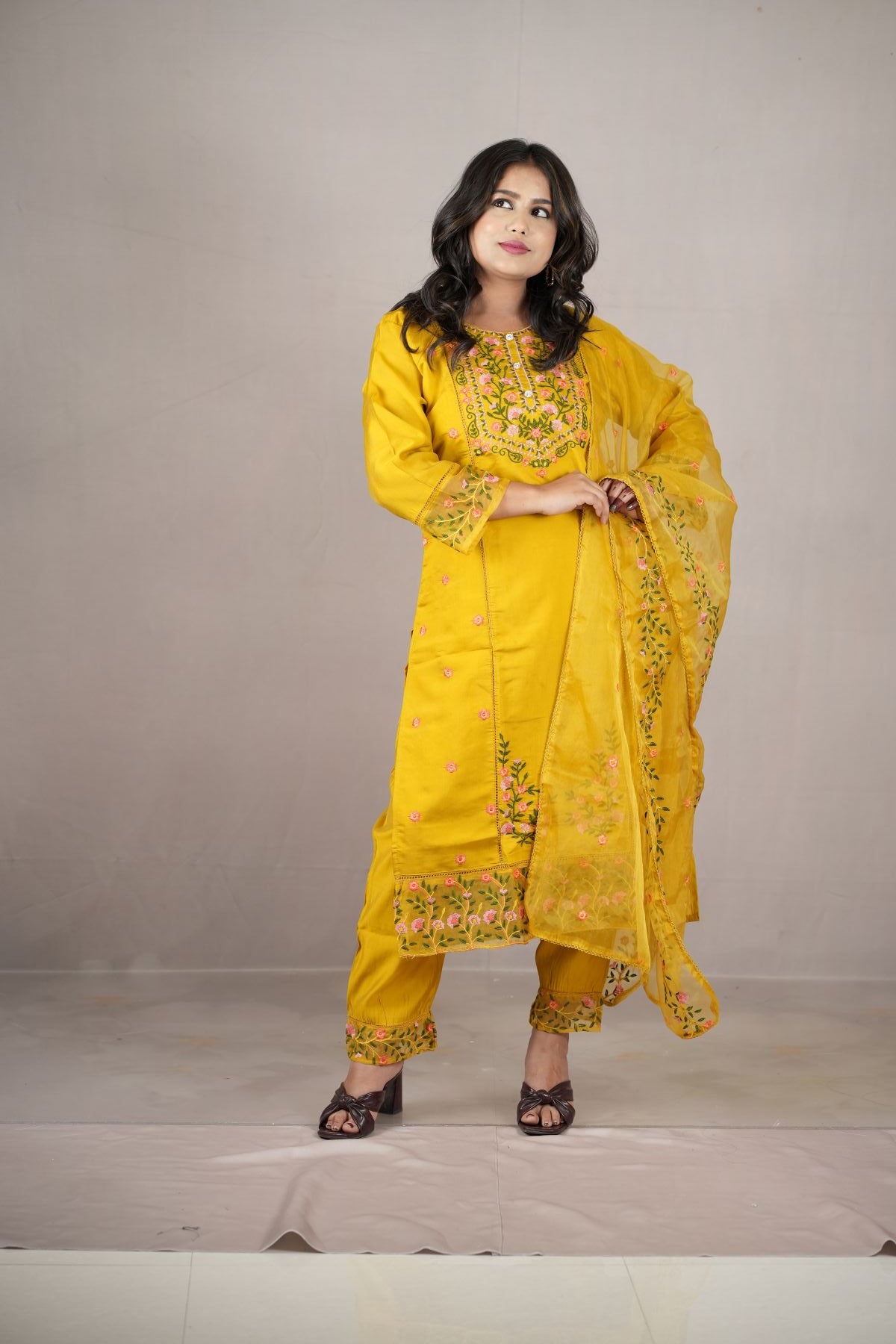 Sunshine Floral Embroided Kurta set with dupatta