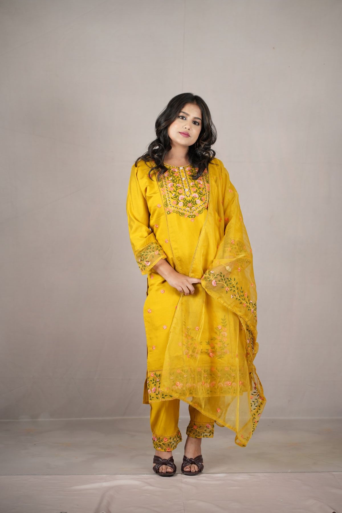 Sunshine Floral Embroided Kurta set with dupatta