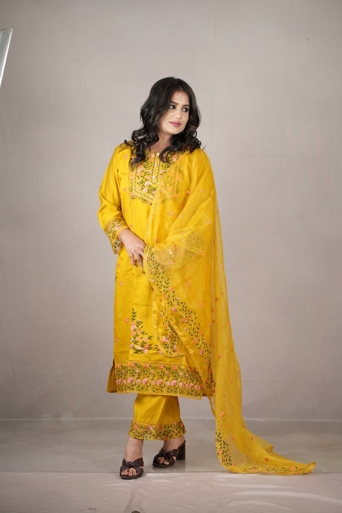 Sunshine Floral Embroided Kurta set with dupatta