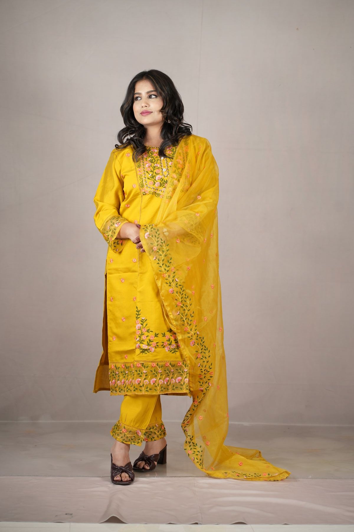 Sunshine Floral Embroided Kurta set with dupatta