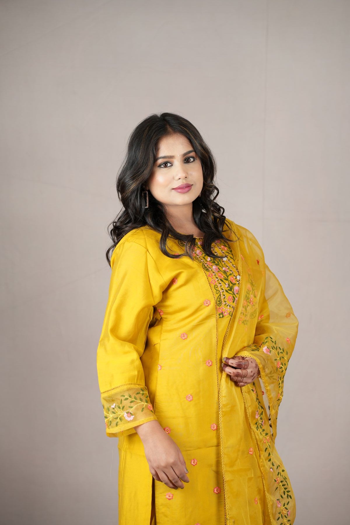 Sunshine Floral Embroided Kurta set with dupatta