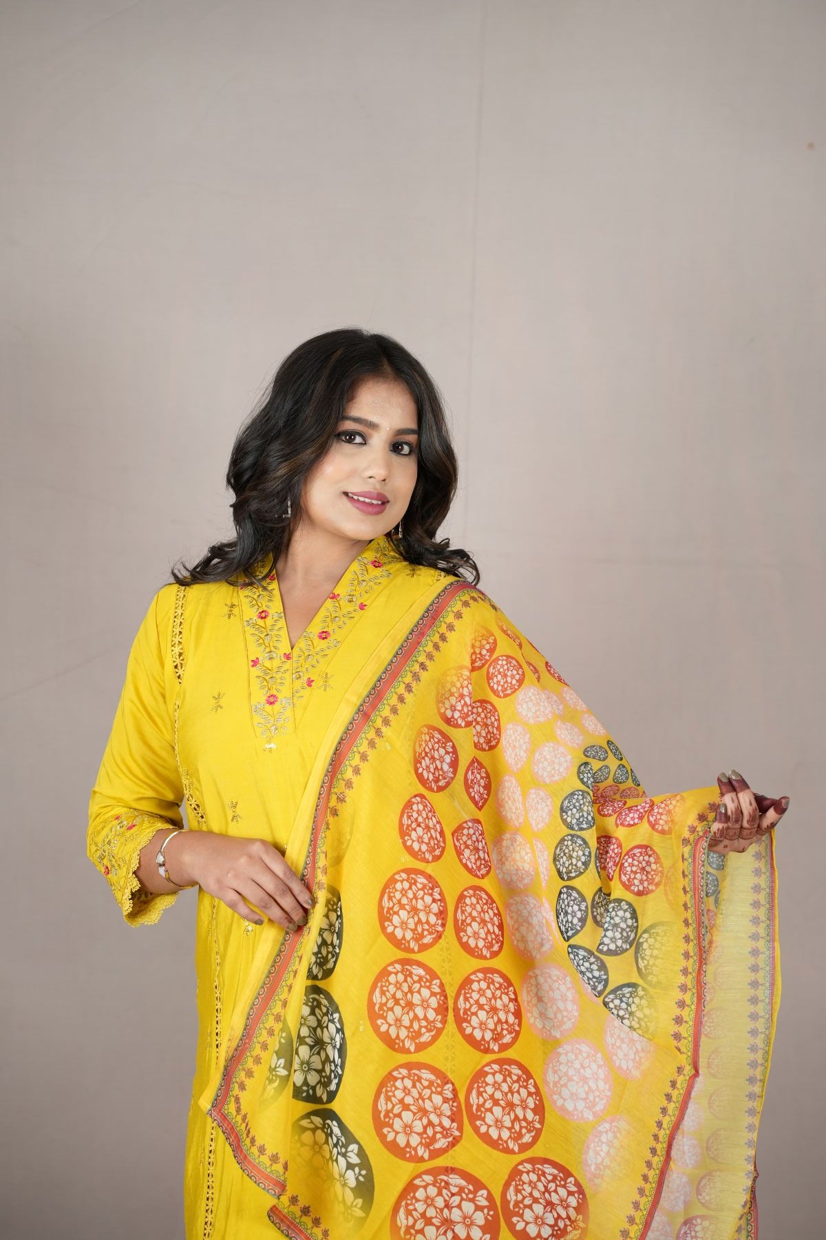 Sunburst Roman Silk Embroidered Kurta Set with Printed Dupatta