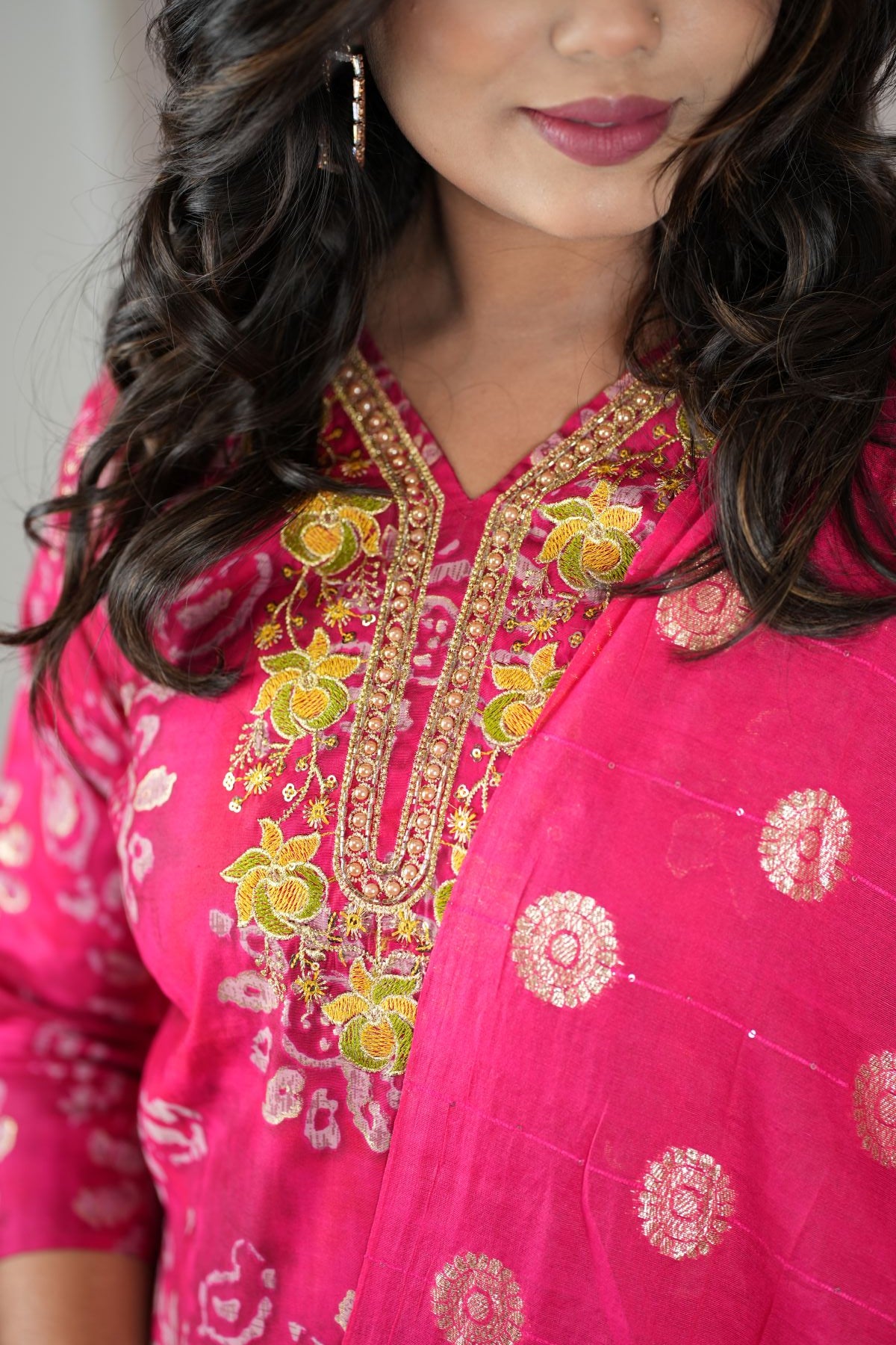 Rani Pink Silk Kurta Set with Banarasi Dupatta