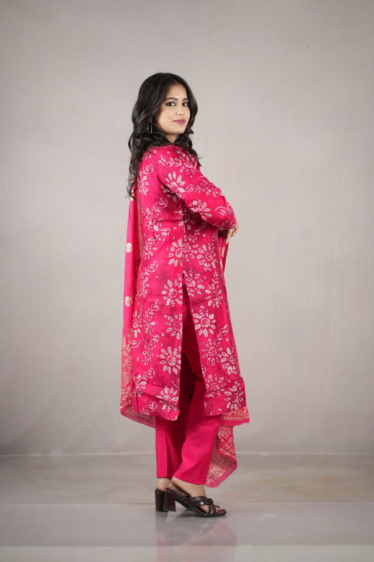 Rani Pink Silk Kurta Set with Banarasi Dupatta