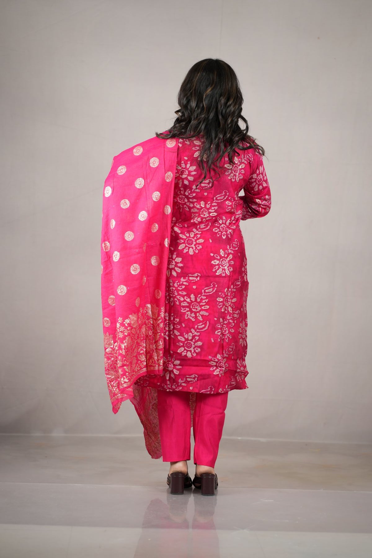 Rani Pink Silk Kurta Set with Banarasi Dupatta