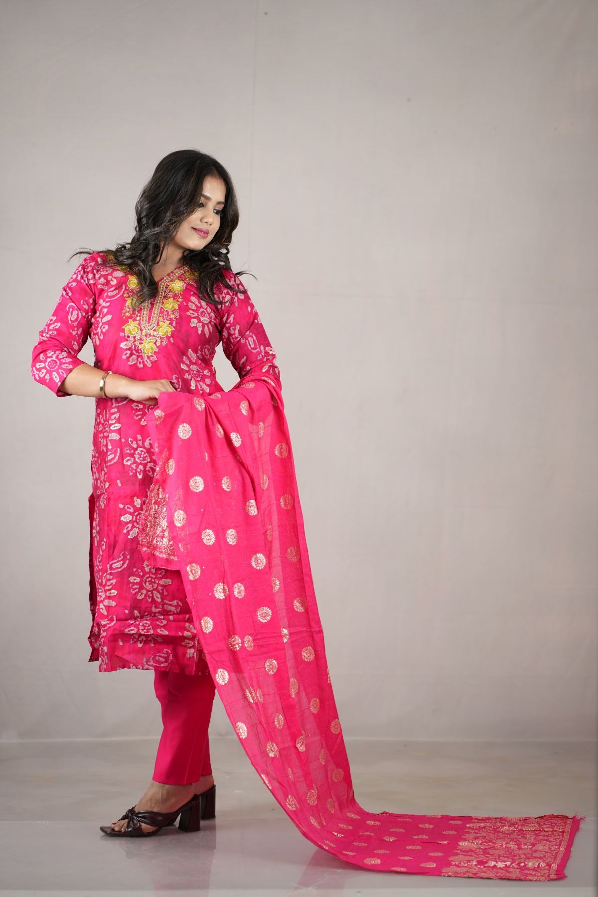 Rani Pink Silk Kurta Set with Banarasi Dupatta